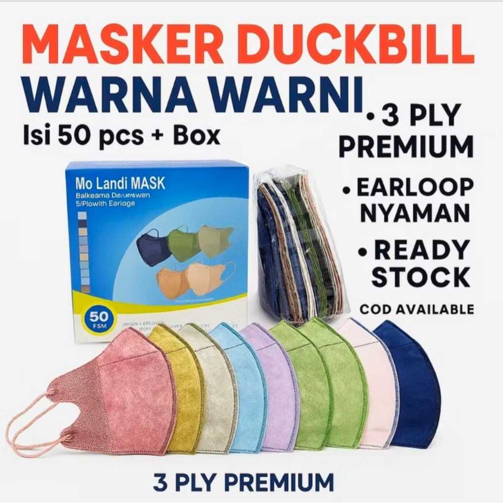MASKER DUCKBILL ISI 50 PCS MIX WARNA/MASKER DUCKBILL WARNA WARNI ISI 50PCS / DUCKBILL MASKER / MASKE