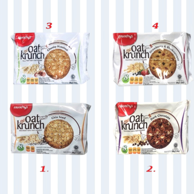 

Munchy's Oat Krunch 280gr Chia Dark Chocolate Strawberry Chuncky Hazelnut Strawberry Blackcurrant Snack Cemilan Biskuit Sehat Oats Munchy Munchys