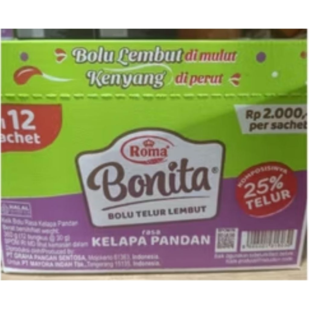 

Roma Bolu telur Bonita lembut isi 12 saxhet