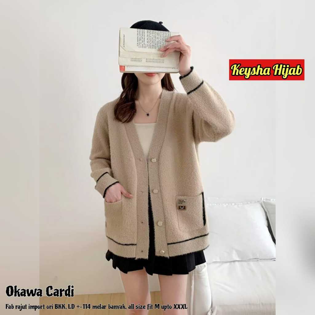 Okawa cardi wanita jumbo ld 114 rajut import ori bkk cardigan sweater atasan polos premium original