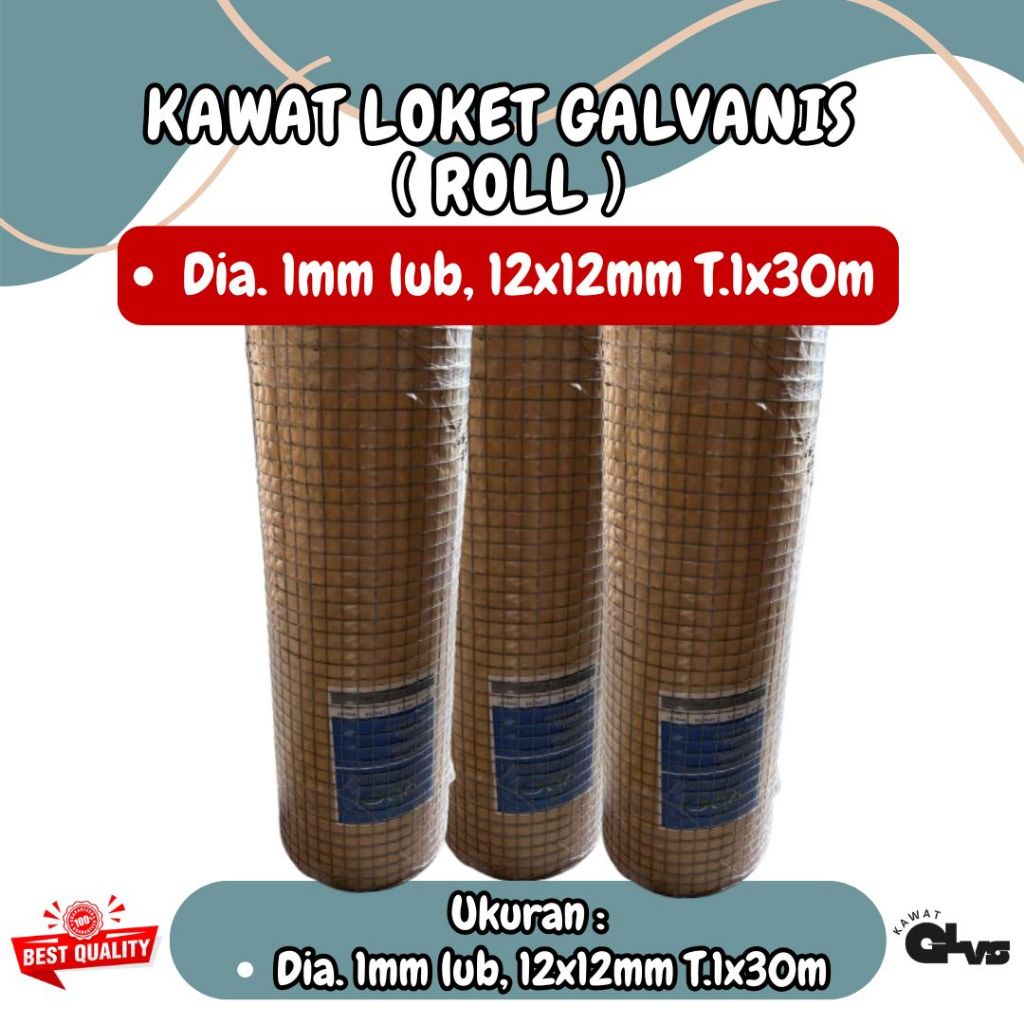Kawat Ram Wiremesh Galvanis Kotak 12x12mm Tebal 1,2mm T. 1x30m