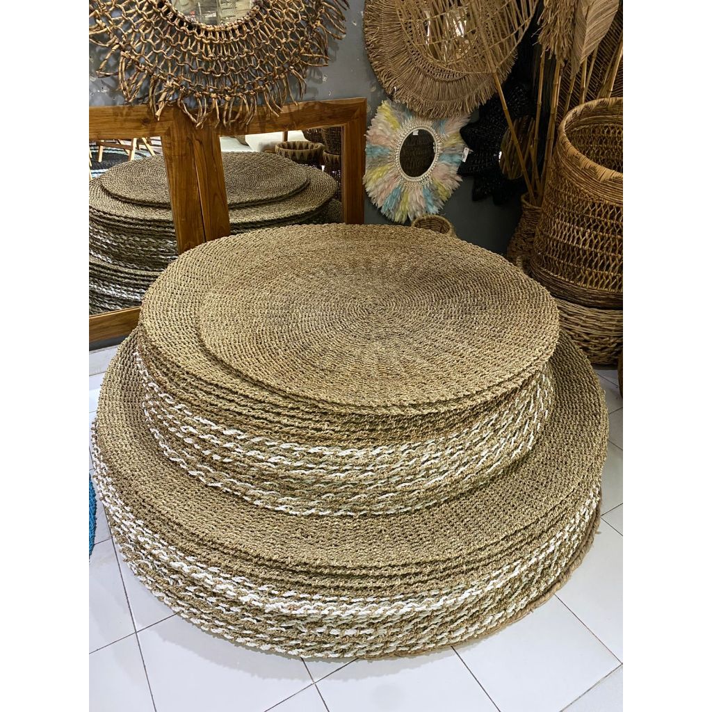 KARPET SEAGRASS / RUG ANYAMAN SEAGRASS / KARPET RUG SEAGRASS BULAT - DEKORASI RUMAH/CAFE