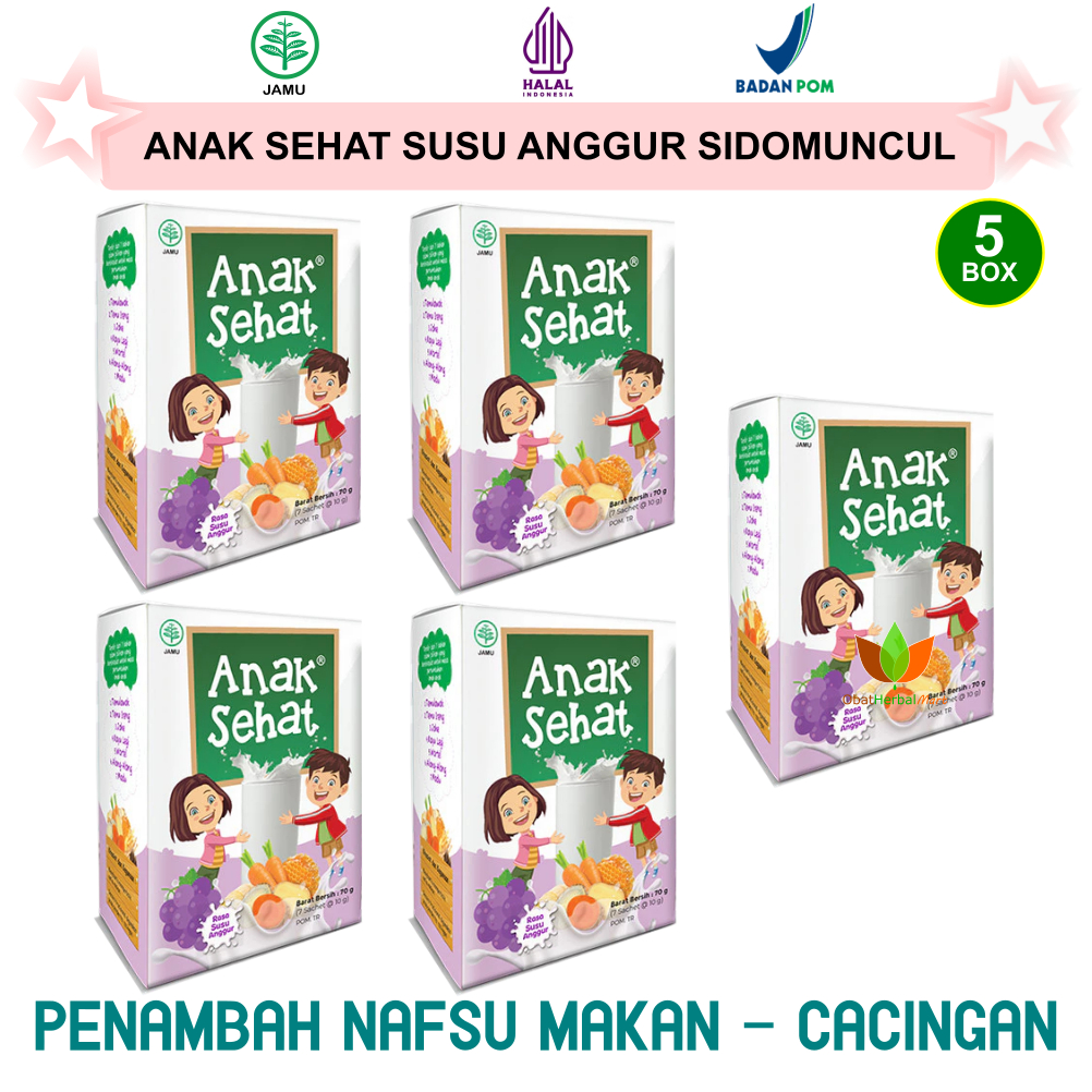 

ANAK SEHAT RASA SUSU ANGGUR SIDOMUNCUL 5 BOX, JAMU HERBAL PENAMBAH NAFSU MAKAN ANAK SUSAH MAKAN CACINGAN PENGGEMUK BADAN GEMUK BISA UNTUK 1 TAHUN 2 TAHUN SIDO MUNCUL