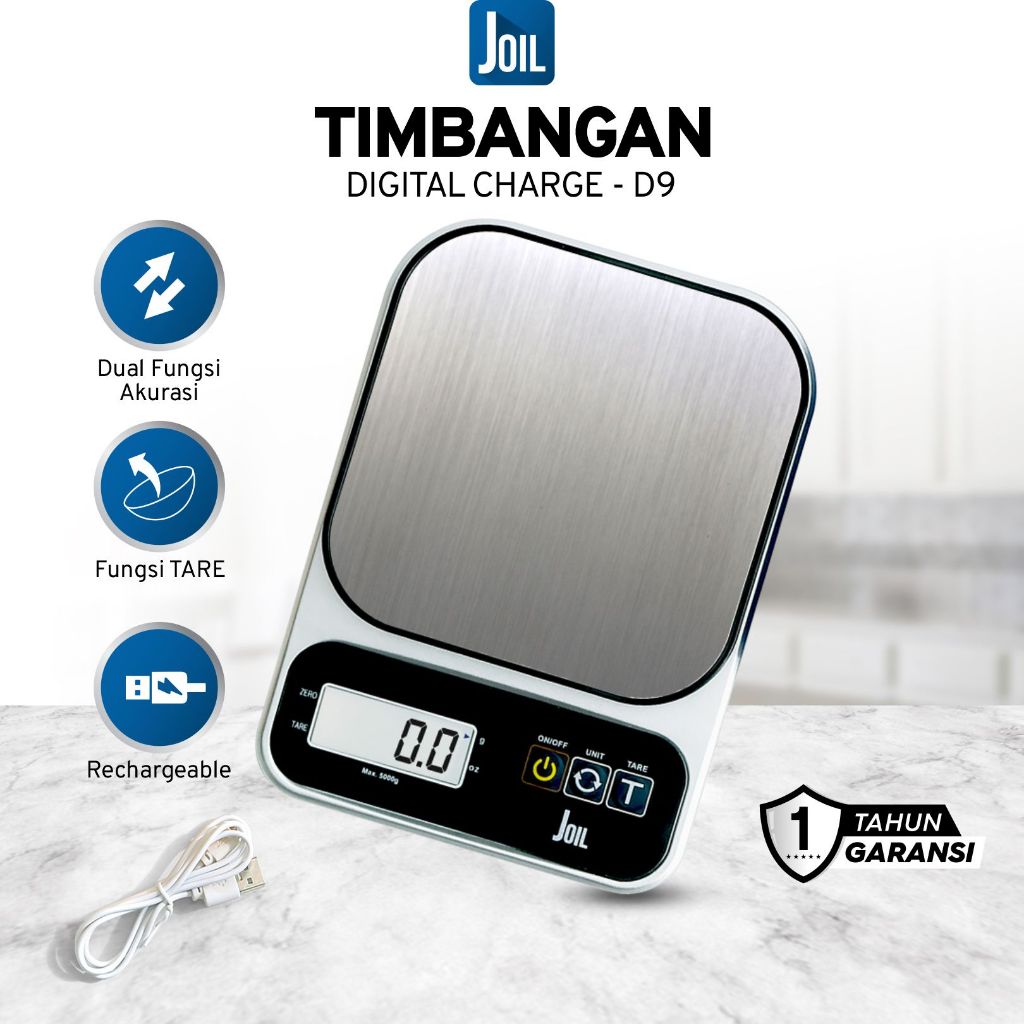 Joil D9 Timbangan Dapur Digital 5000g Stainless Steel Tare & Chargeable