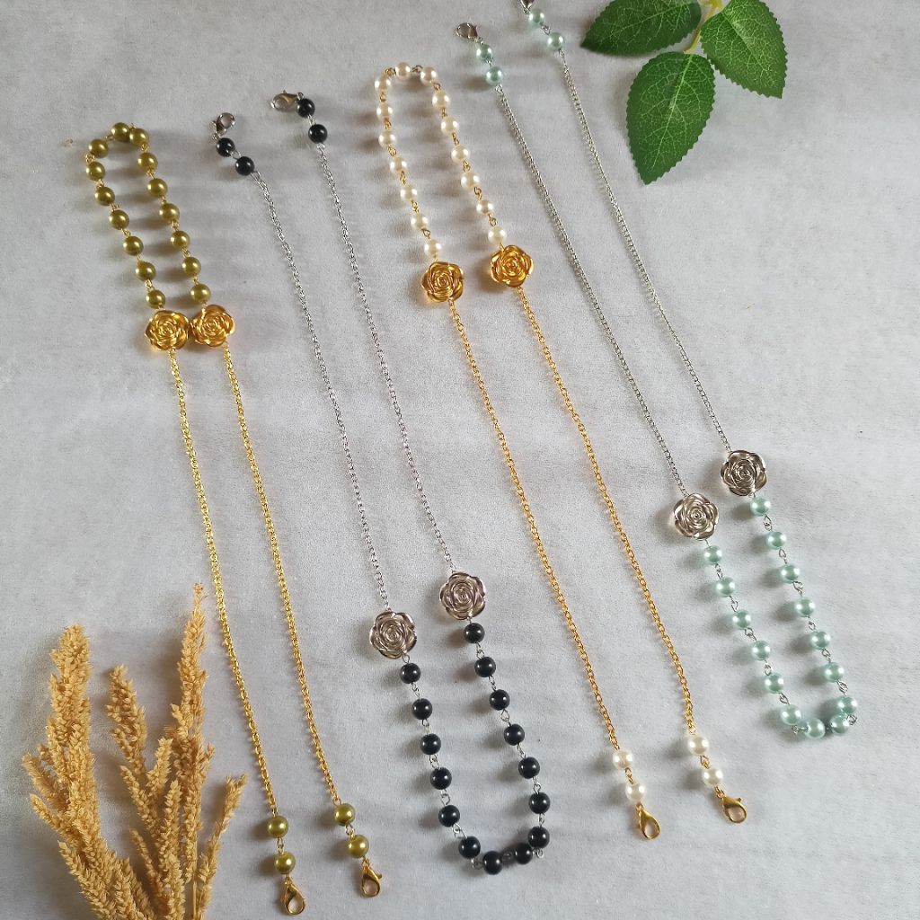 Strap masker 2in1 hijab konektor mawar | Kalung masker | strap masker  mawar 2in1 konektor