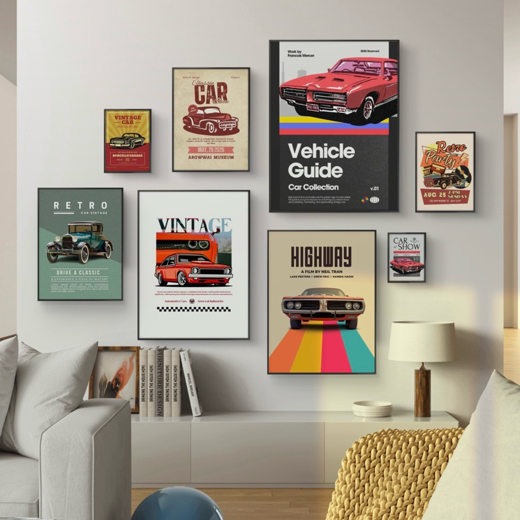 POSTER HIASAN DINDING MOBIL RETRO VINTAGE KLASIK ESTETIK AESTETIC KEREN