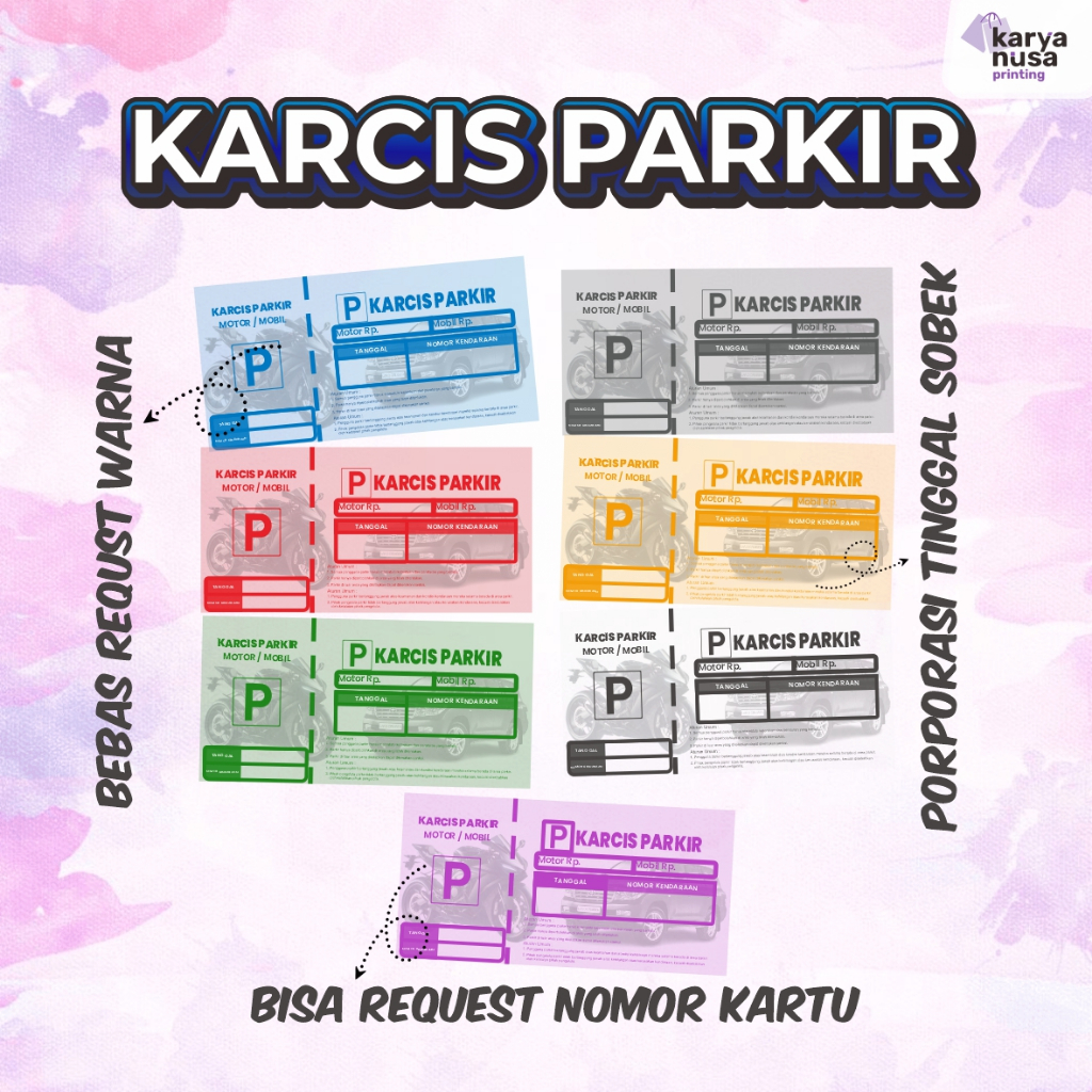 

Karcis Parkir Motor Murah Satuan Tanpa PO ukuran 10x5cm, Karcis Parkir Karnaval, Karcis Parkir Umum, Karcis Parkir Mobil, Berpoporasi Tinggal Sobek free Penomoran