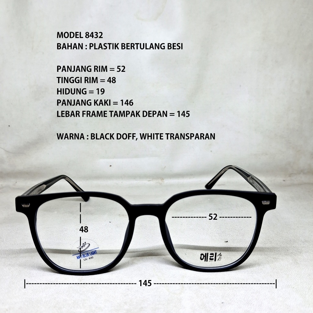 FRAME KACAMATA 8423 BULAT PLASTIK BERTULANG BESI MUKA SEDANG BESAR