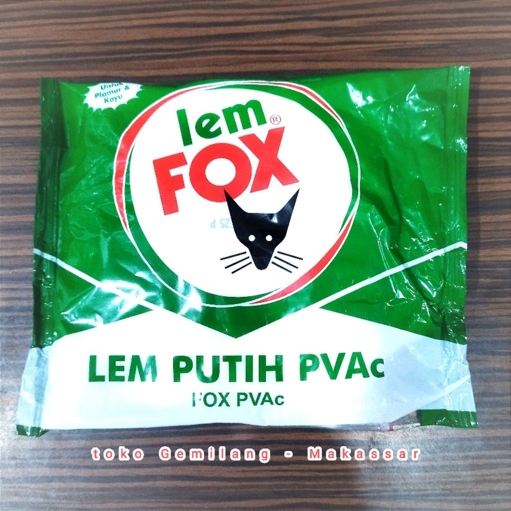 

lem Fox lem putih PVAc 400 gr untuk plemur dan kayu