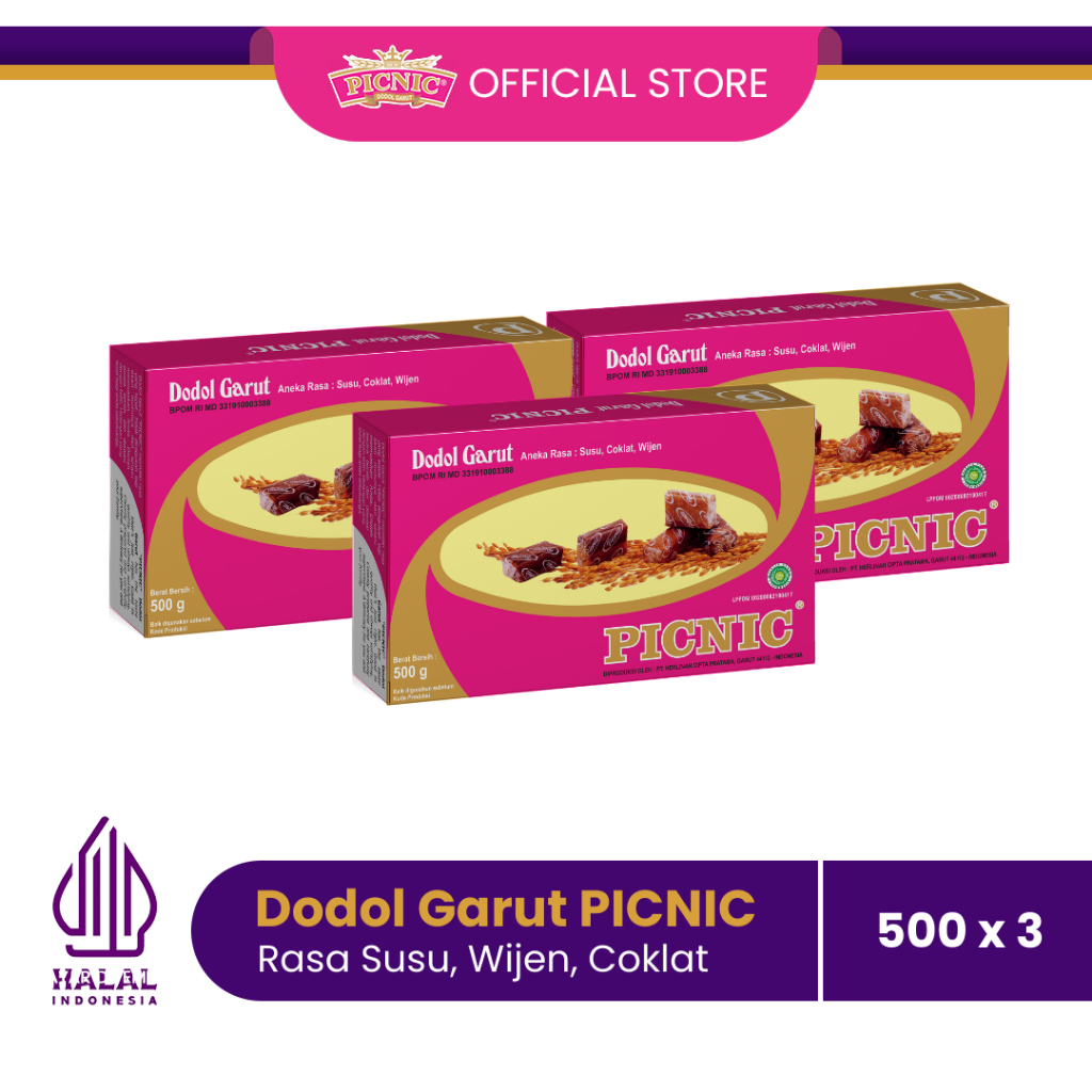 

[3 Pcs] Dodol Garut Picnic 500 Gram Original - Dodol Classic Pink - Dodol Picnic Original