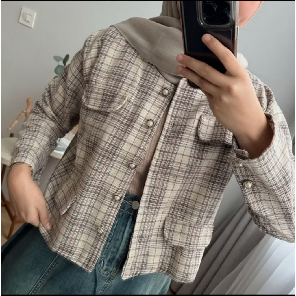 Preloved By alvi - atasan wanita - pakaian kekinian - cardigan - kemeja - salur - inner - celana