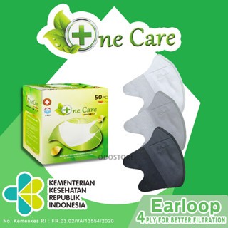 MASKER DUCKBILL EARLOOP 4 PLY HITAM PUTIH ABU ONE CARE 1 BOX ISI 50PCS / MASKER DUCKBILL NON HIJAB M