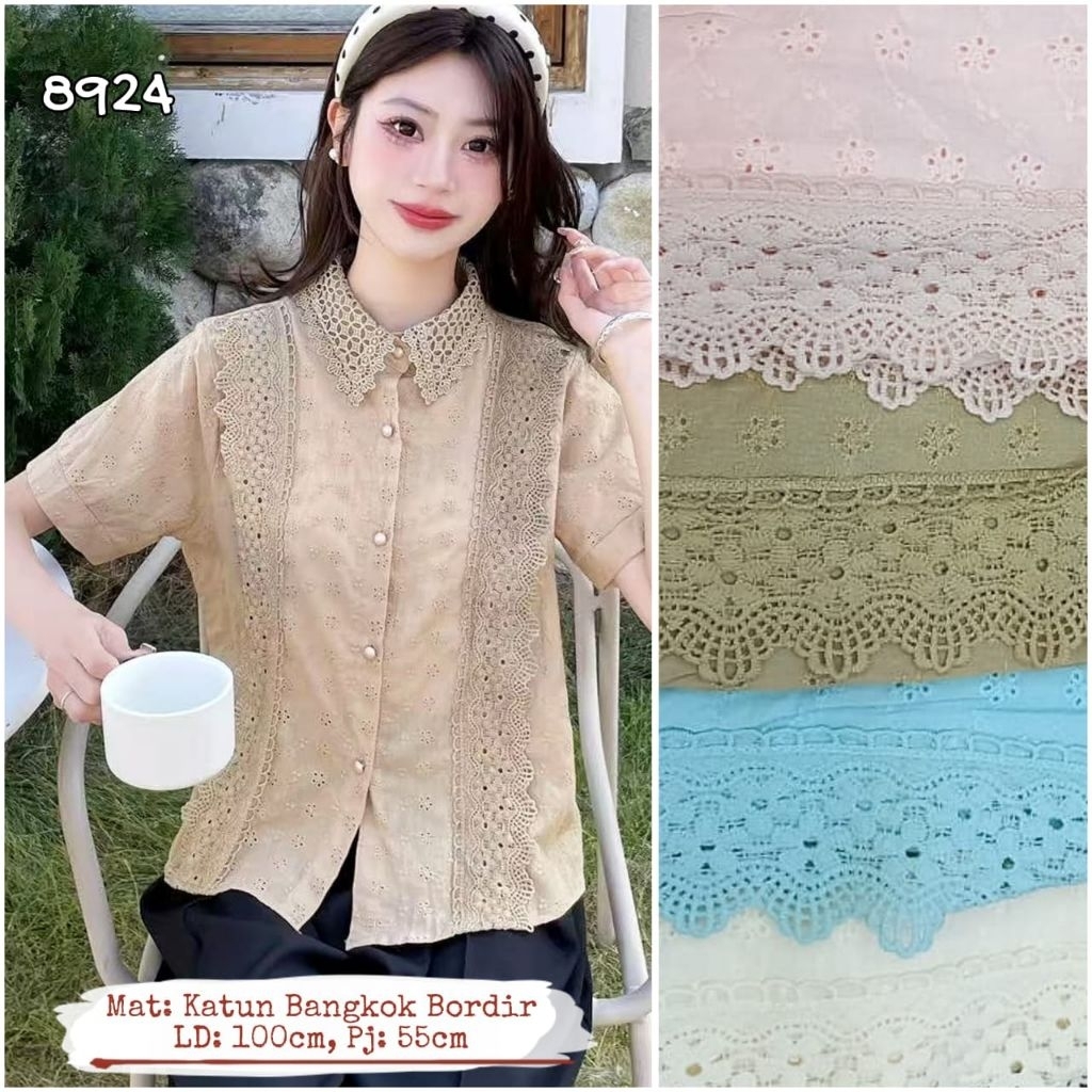 WAIKIKI Kemeja lengan pendek/Blouse pendek/Blouse brokat