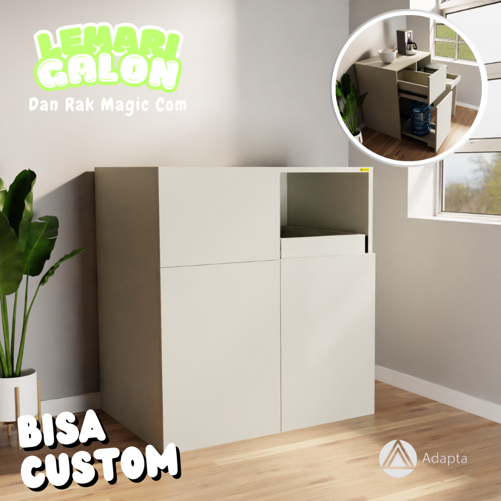 Adapta - Lemari Galon dan Rak Magic Com Multifungsi - Rak Galon Magic Com dengan Laci - LEANOR - C62