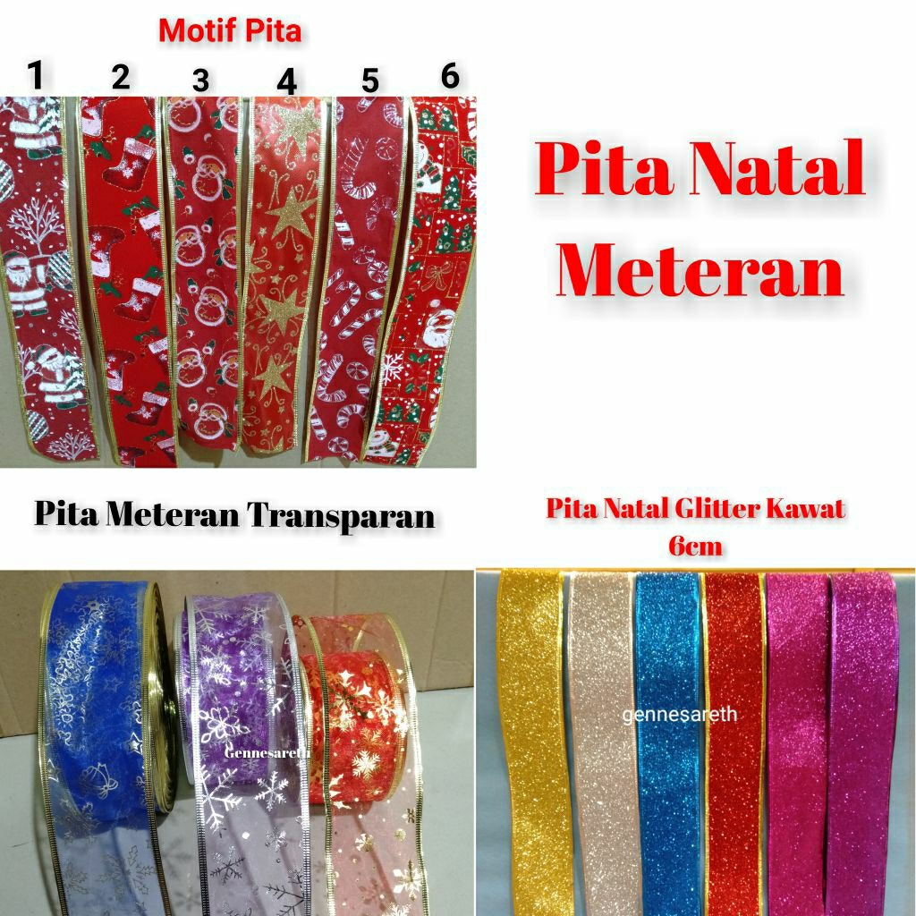 

Pita Natal Meteran/Pita Natal Motif/Pita Natal Polos/Dekorasi Pohon Natal