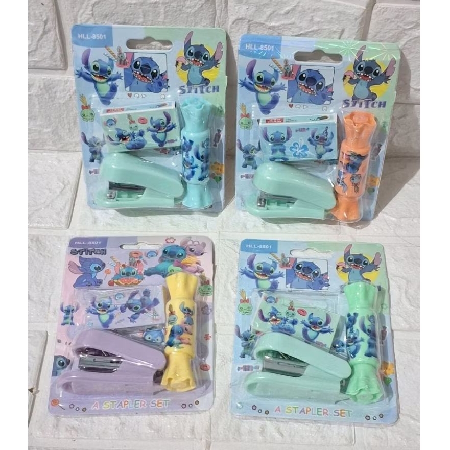 

set staples stabilo stitch paket hemat stapler dan isi motif karakter stitch angel scrump atk alat tulis kantor sekolah kuliah anak