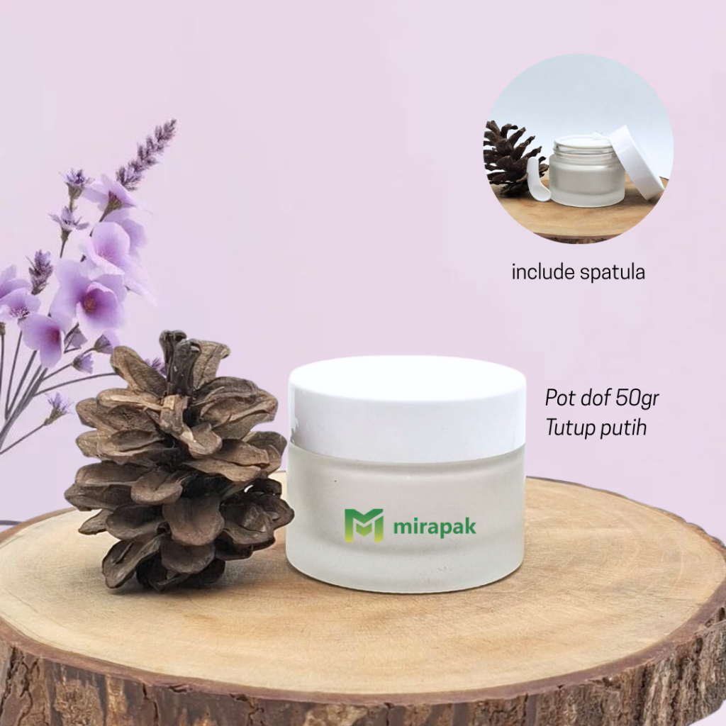 POT 50GR DOFF FROSTED - TUTUP PUTIH -  INCLUDE SPATULA / SEDNOK - JAR KRIM WADAH CREAM  DOF MATE SKI