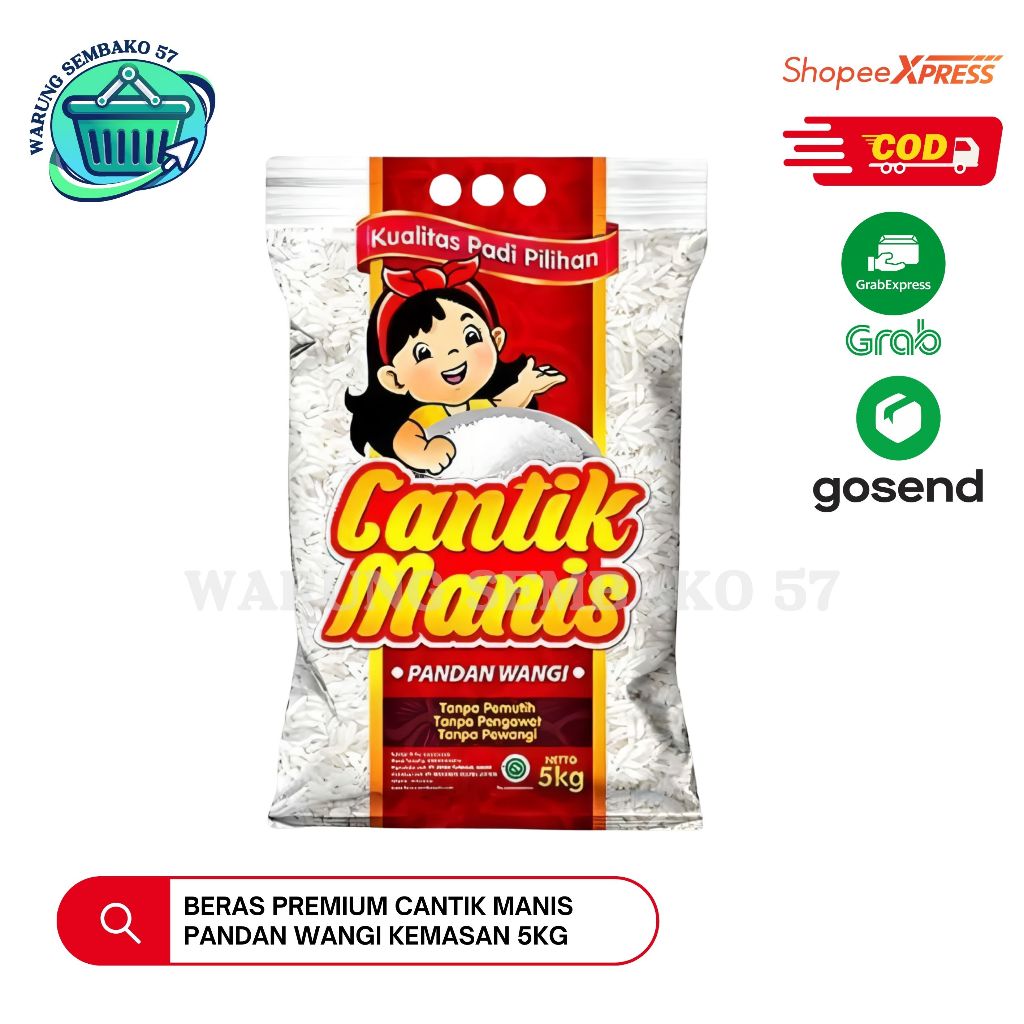 

Beras Premium Cantik Manis Pandan Wangi Cianjur Kemasan 5kg