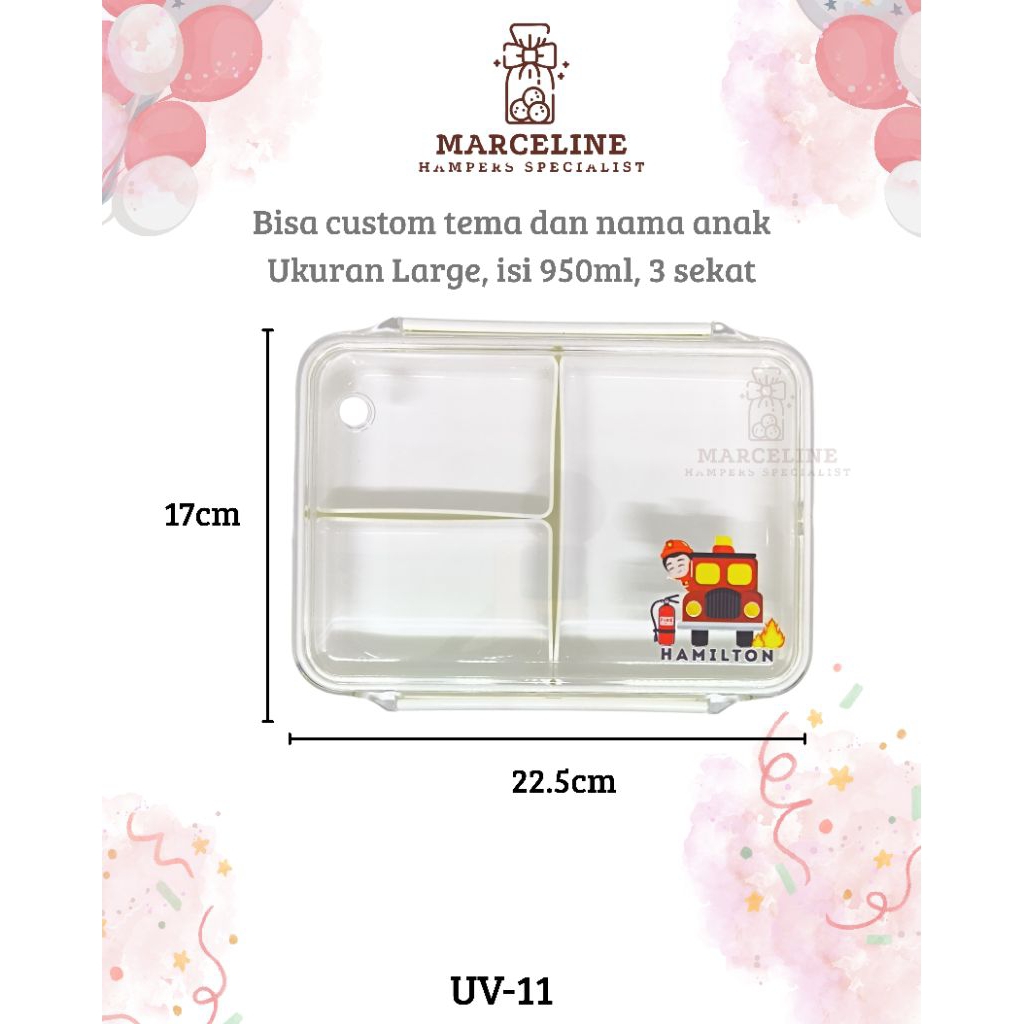 

kotak hampers ulangtahun anak bento minimalis. DESIGN STANDARD, ukuran 22.5x17cm.