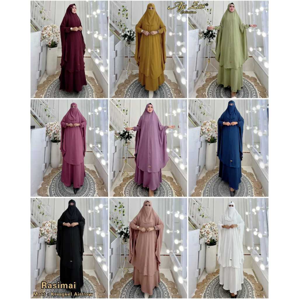 Gamis Syar'i Jumbo Set Hijab Free Cadar Kode RASIMAI Bahan Crinkle Airflow By AJEZAS