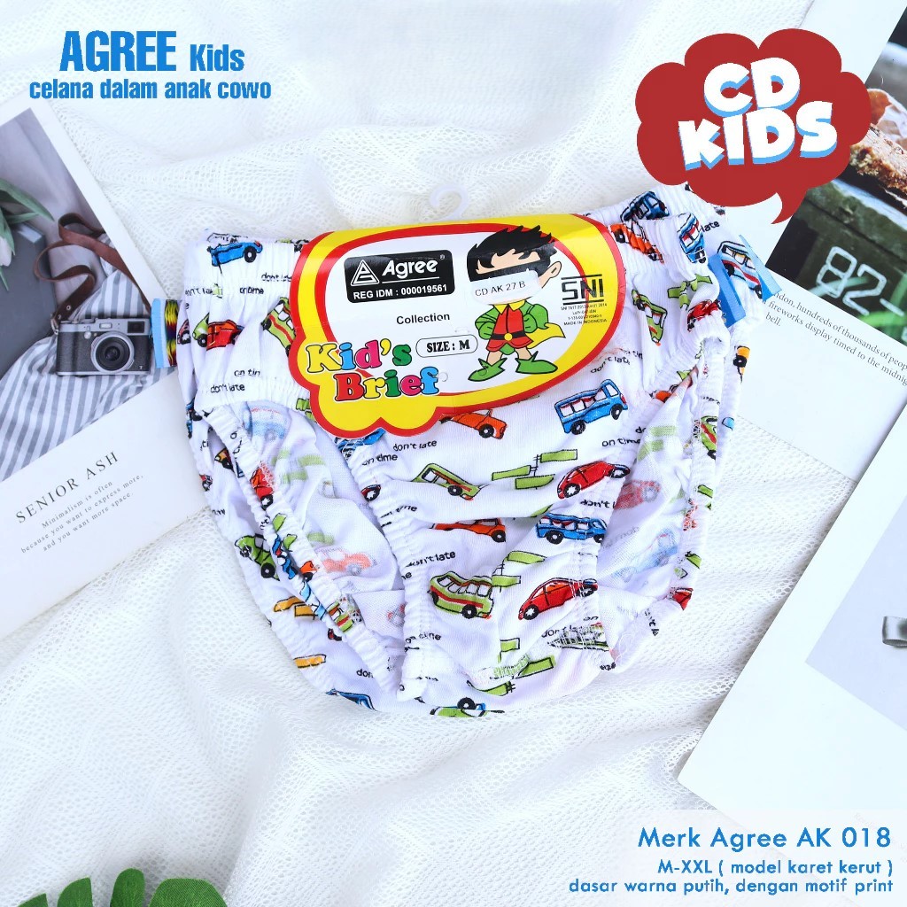 [ 3pc ] CD Agree Kids AK 018 / 027 CAR PUTIH ( 2-9 tahun ) Celana Dalam Anak Cowo M-XXL Putih Full M