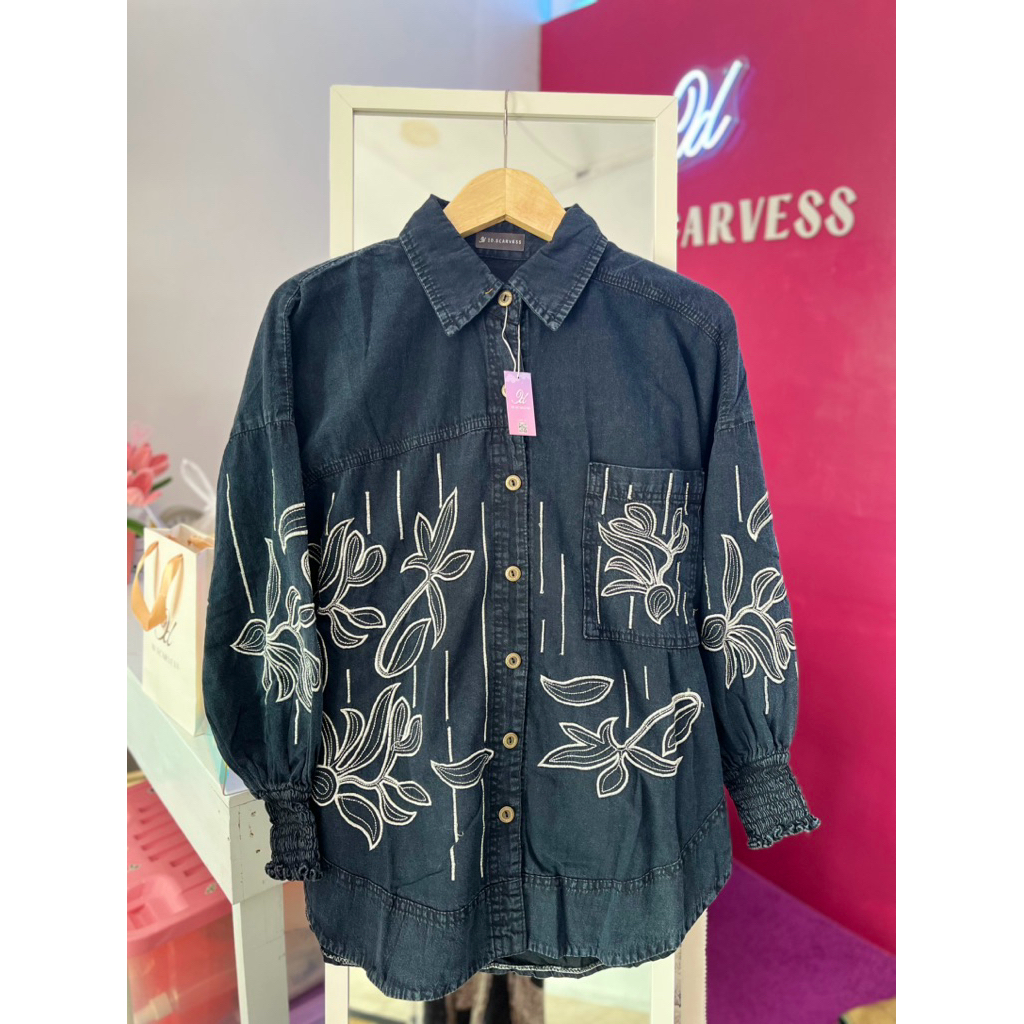 Denim Blouse - Atasan Baju Kemeja Denim Wanita by ID.SCARVES