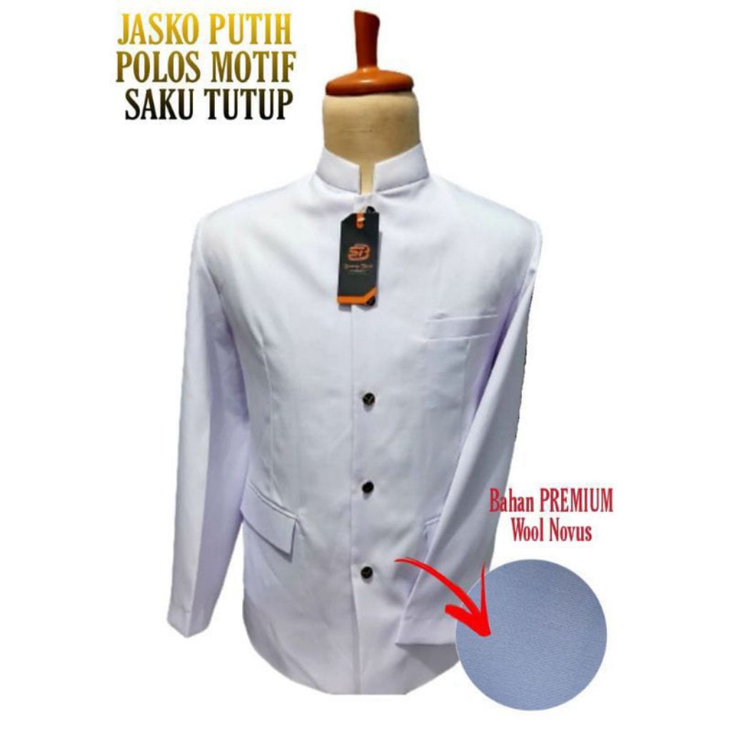 Bescap Jas Koko Pria Putih Premium Polos Saku Tutup  Formal Informal S-XXL