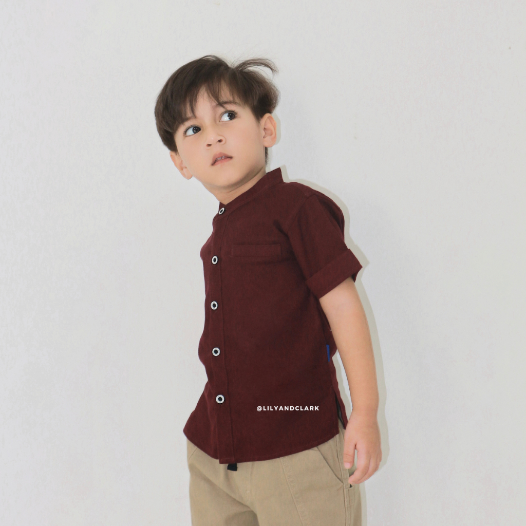 LILY AND CLARK Kemeja Linen Anak warna Maroon Keren KL08