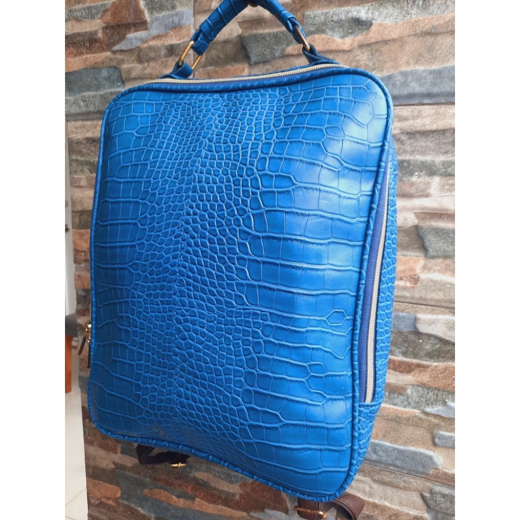 Ransel Biru Motif Croco - TAS PRELOVED