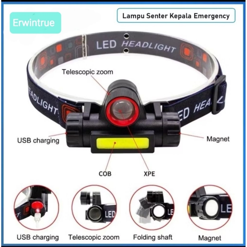 Senter Kepala LED Usb Charging