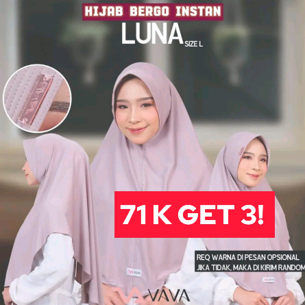 VAVA Hijab - [71K Get 3] Hijab Instan Bergo Hamidah Daily Luna Jersey Premium Ballerina Size L Hijab