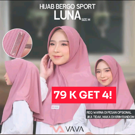 VAVA Hijab - [79K Get 4] Hijab Instan Bergo Daily Luna Jersey Premium Ballerina Size M Hijab Polos A