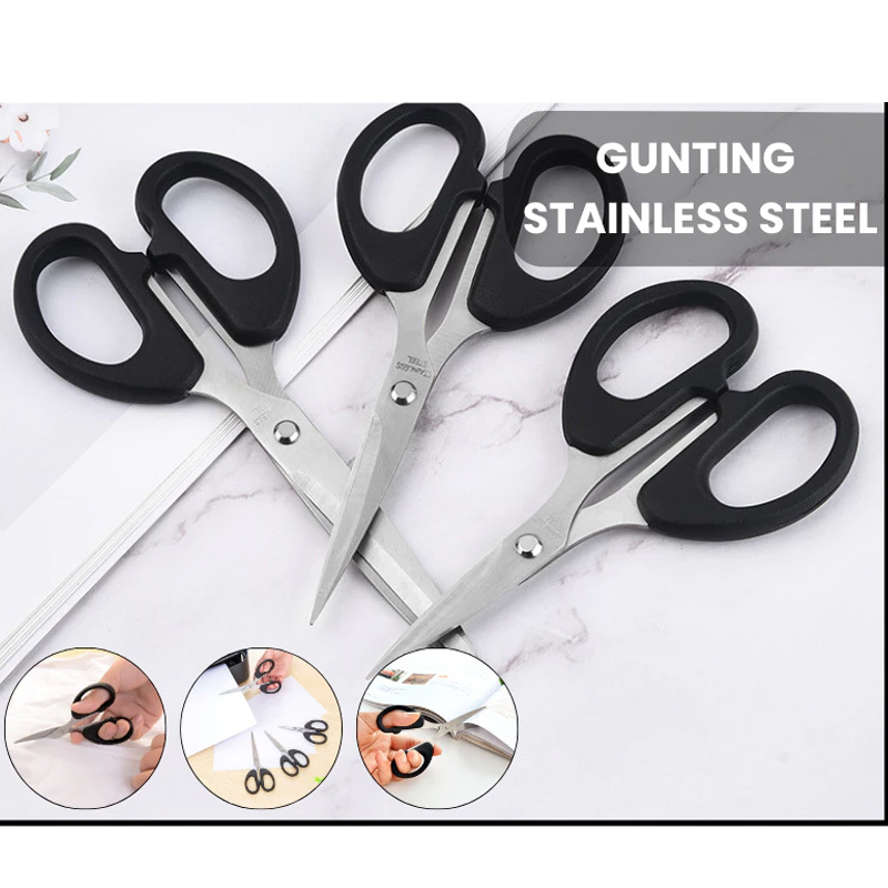 

Gunting Serbaguna Kertas Kain Plastik Dapur Daun Benang Emigo Besar Sedang Kecil Multifungsi Gagang Hitam Bahan Stainless Steel