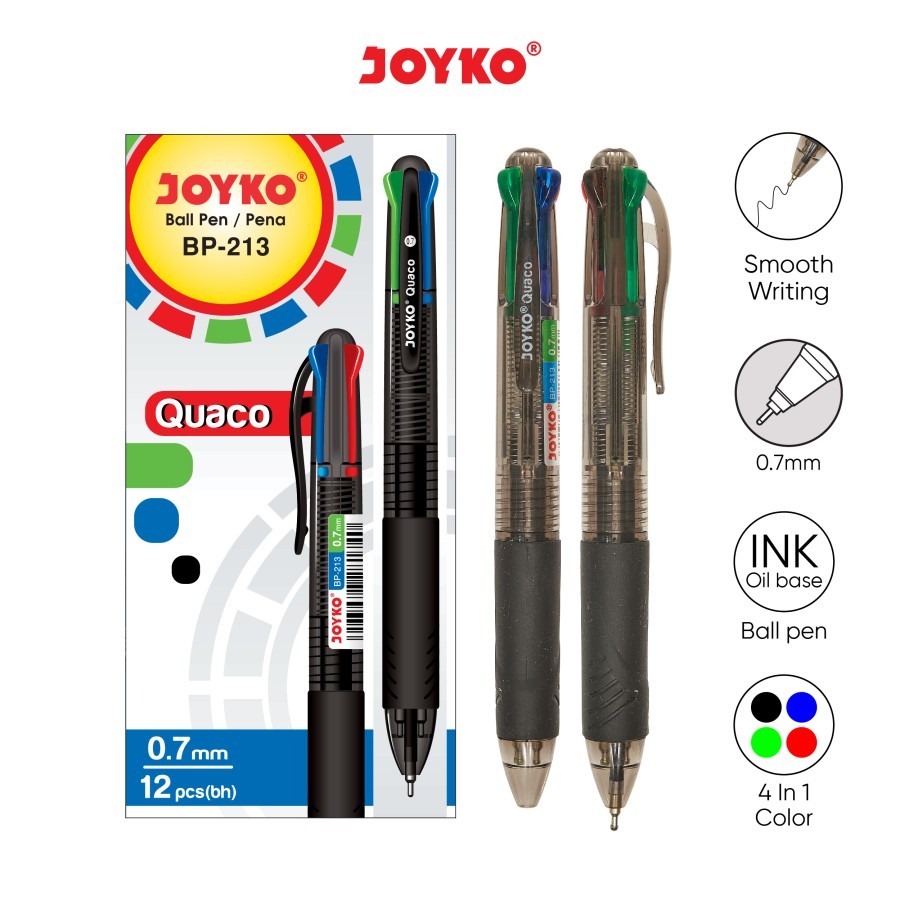

JOYKO PEN 4WARNA BP-213 SATUAN ( 1 PCS ) / Pulpen / Pena Joyko BP-213 / Quaco/ 0.7 mm / 4 Warna