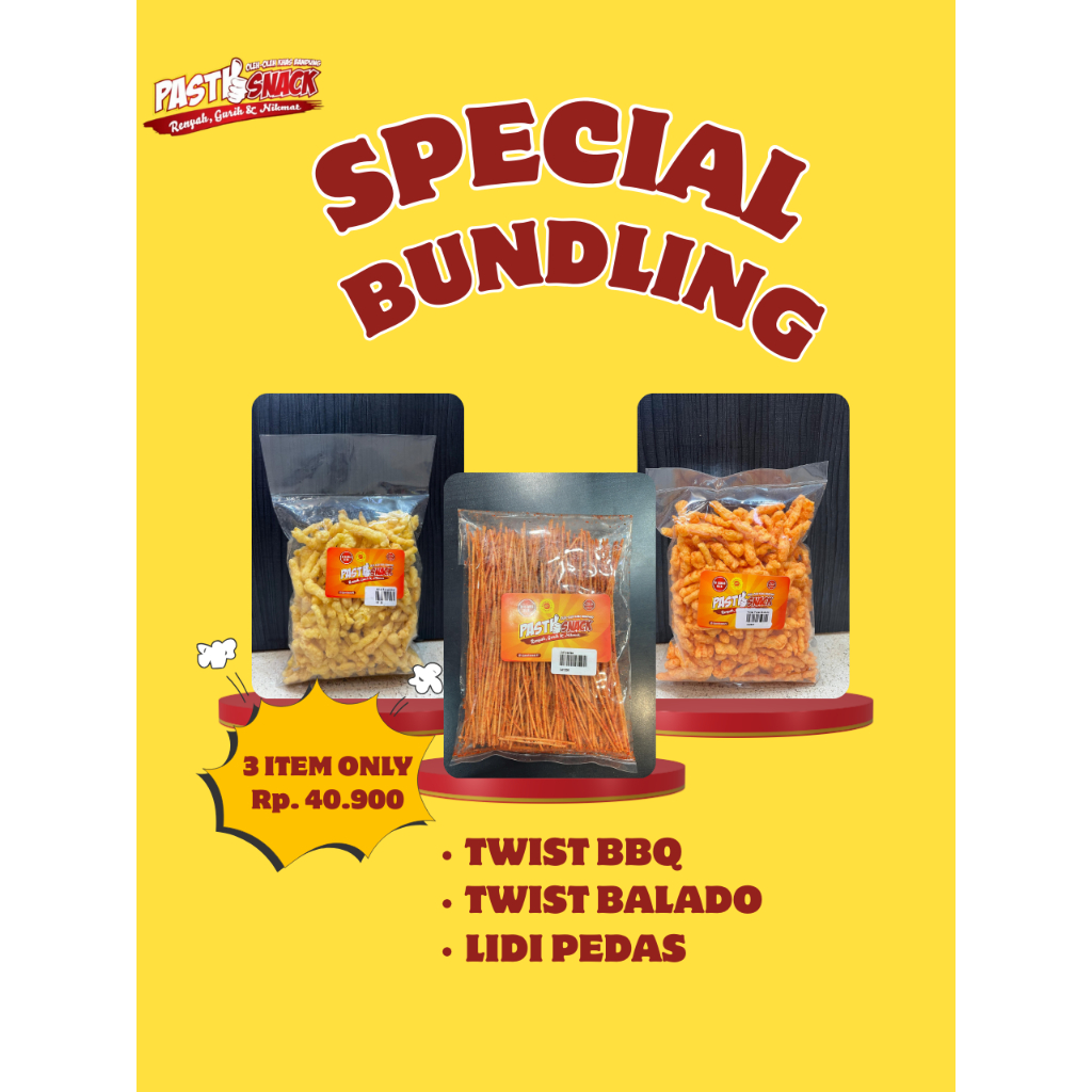 

Paket Bundling - Twist BBQ Twist Balado Lidi Pedas Paket Bundling 3 pcs Pasti Snack