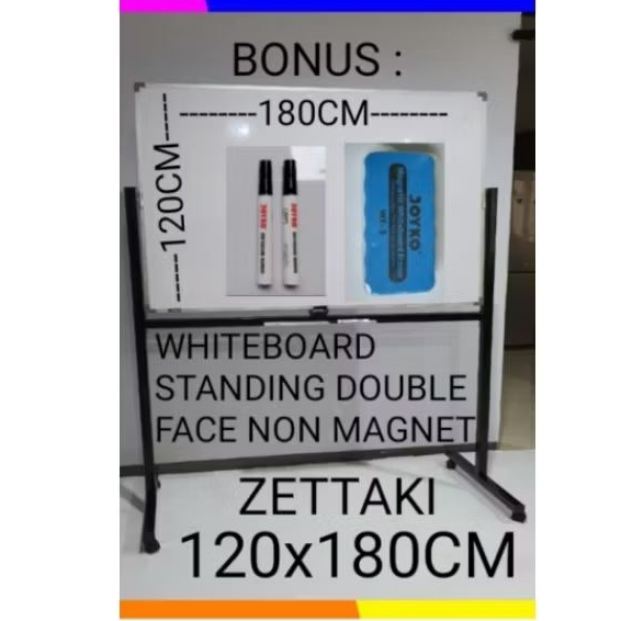 PAPAN TULIS WHITEBOARD STANDING NON MAGNET DOUBLE FACE 120X180CM