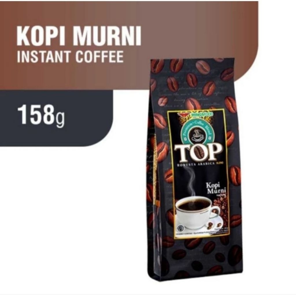 

Kopi top murni, coffee top murni, Kopi murni tanpa gula 158gr, Top kopi 158gr tanpa gelas