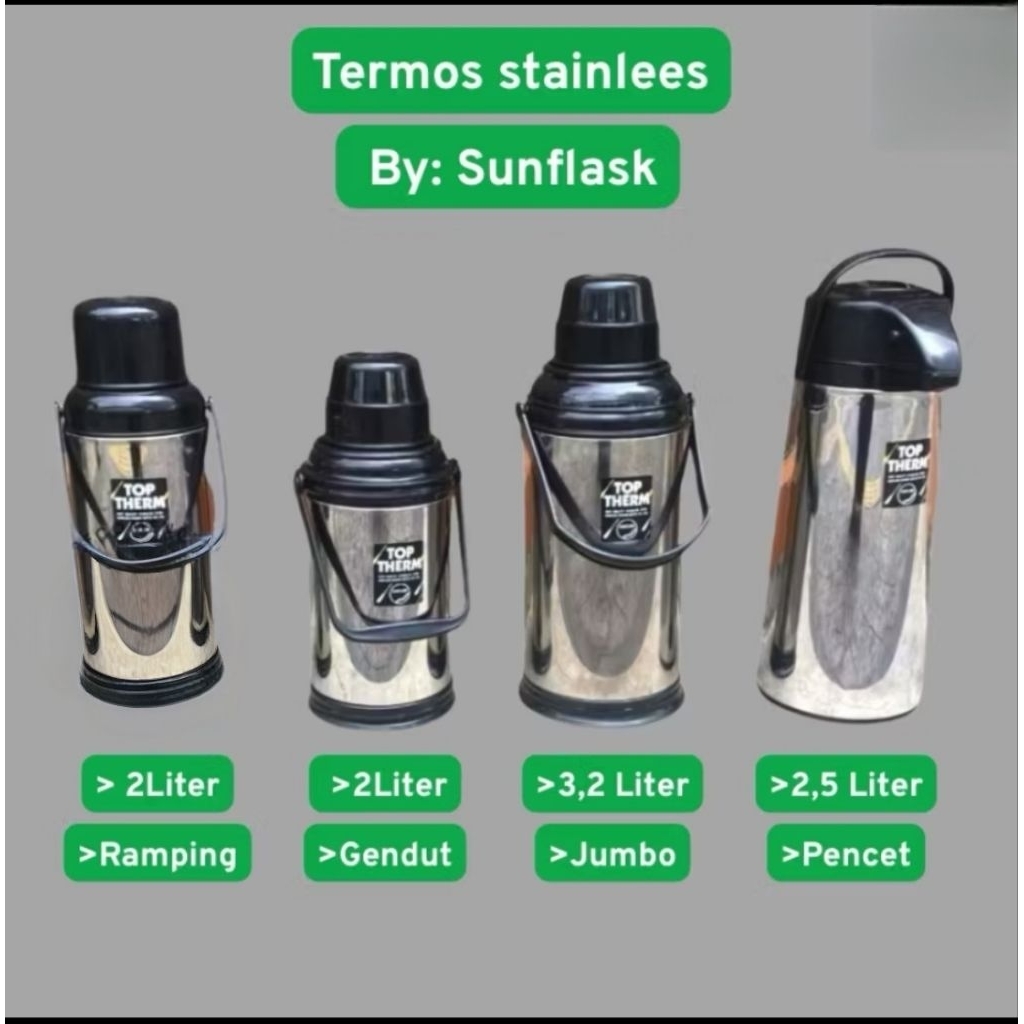 Sunflask - Termos Air Panas Stainless 2 Liter, 2,5 Liter / Termos Pencet & Tuang