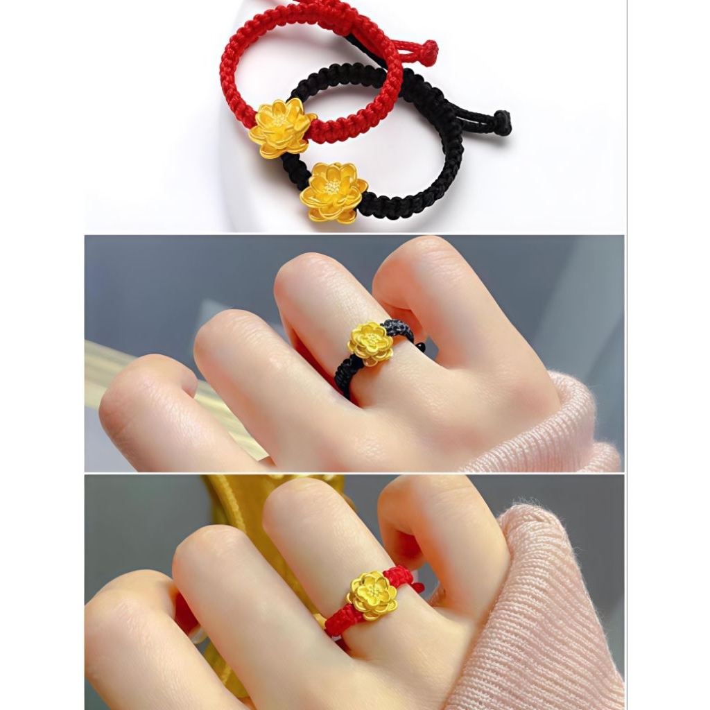 Cincin Emas Asli Teratai 24k Hongkong 999.9 Tali