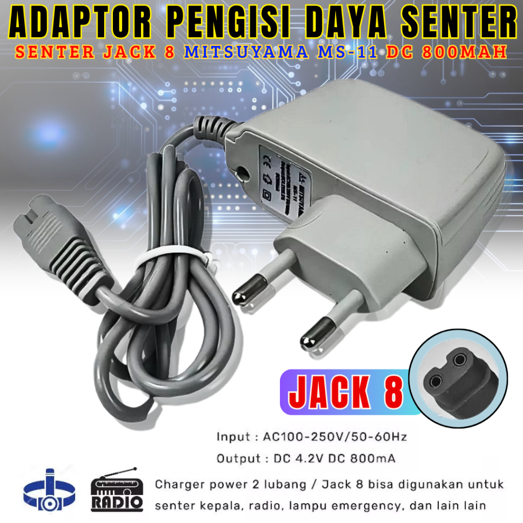 Mitsuyama Ms-11 Adaptor Charger Senter Jack 8 Dc 800mah | Terbaru Adaptor Pengisi Daya Untuk Senter 