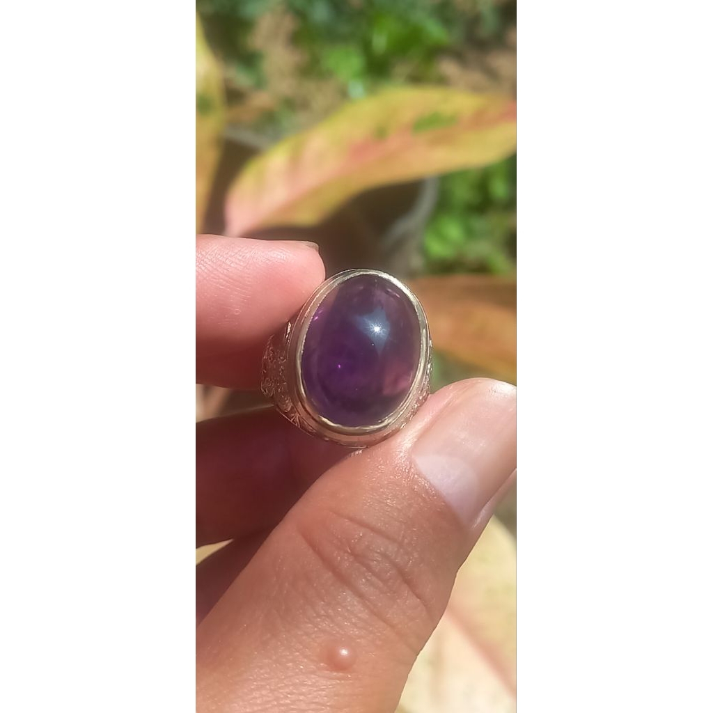 Cincin natural batu kecubung ametis serat es