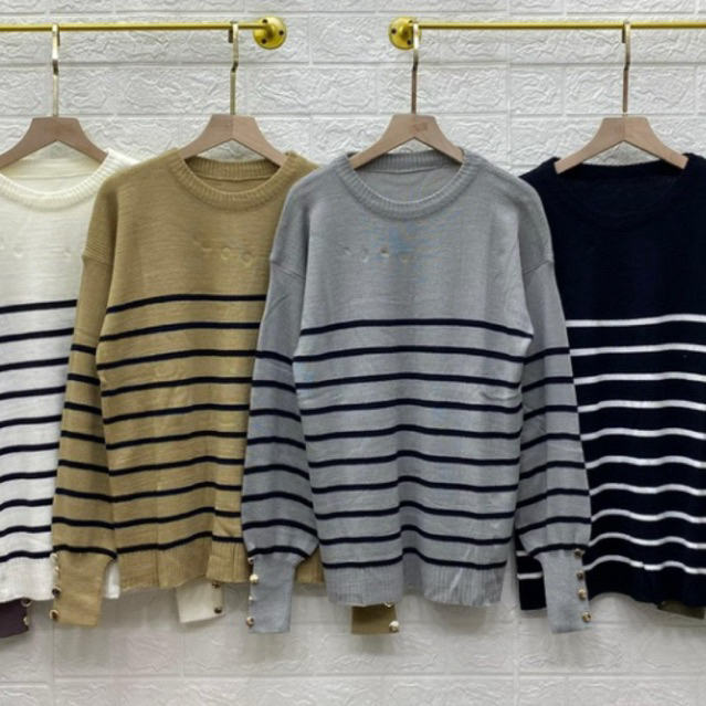 baju motif garis sweater garis bahan rajut baju rajut