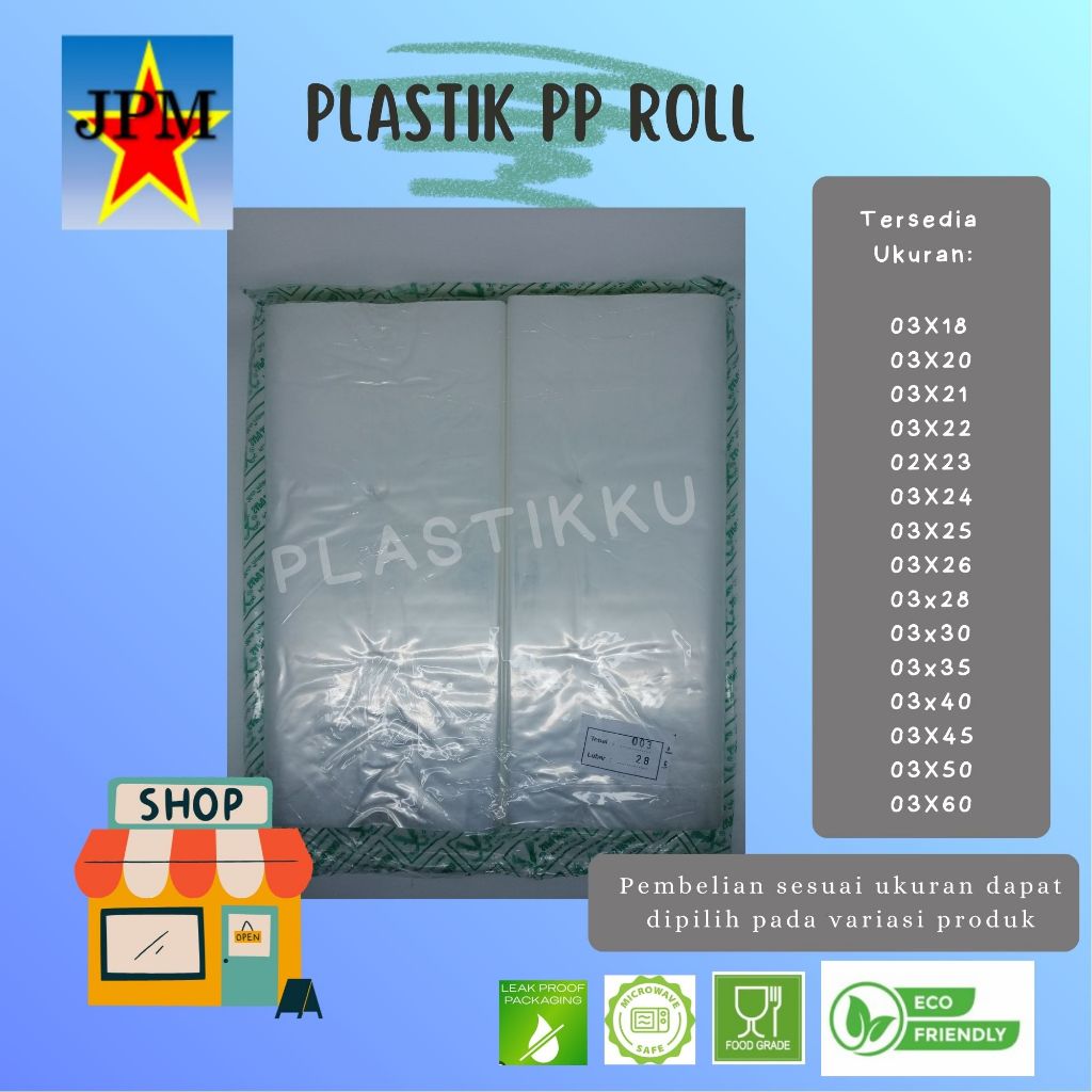 Plastik PP Roll Tebal 0,3 / PP Rol Bening Lebar 18, 20, 21, 22, 23, 24, 25, 26, 27, 28, 30, 35, 40, 