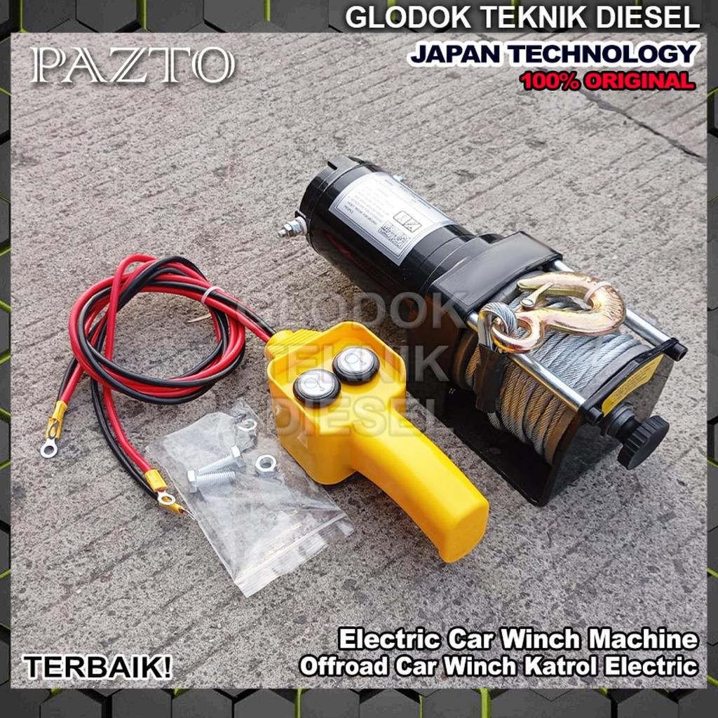 Electric Car Towing Wire Rope Winch Hoist 4000 Lbs x 15 | 10 | 6 Meter 12 Volt 1 phase Tali Derek Mo