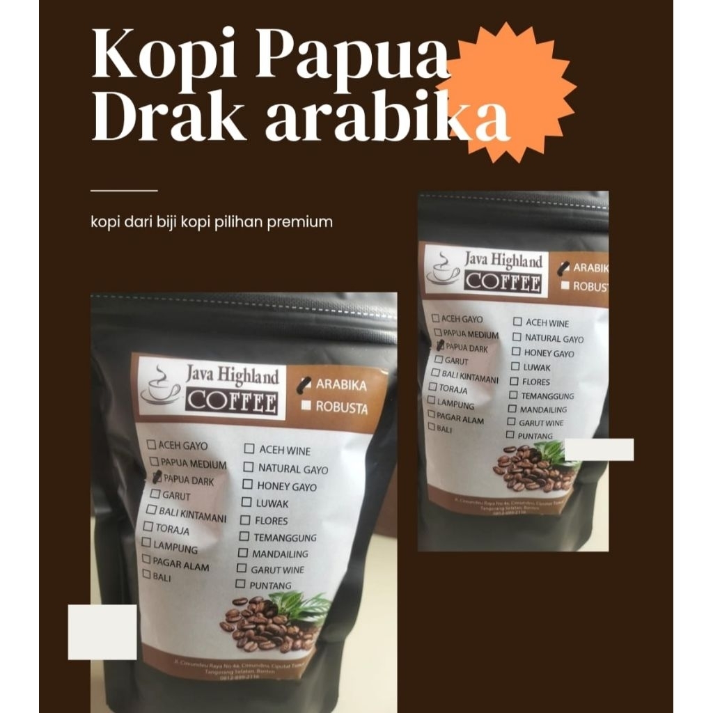 

KOPI ARABICA PAPUA DARK HIGH QUALITY KUALITAS PREMIUM HARUM &NIKMAT 100GR