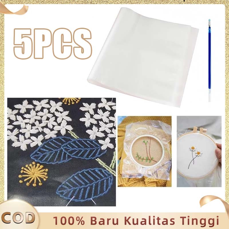 

Water Soluble Embroidery Kertas Sulam Larut Air Kertas Pola Sulam 5pcs+1pen