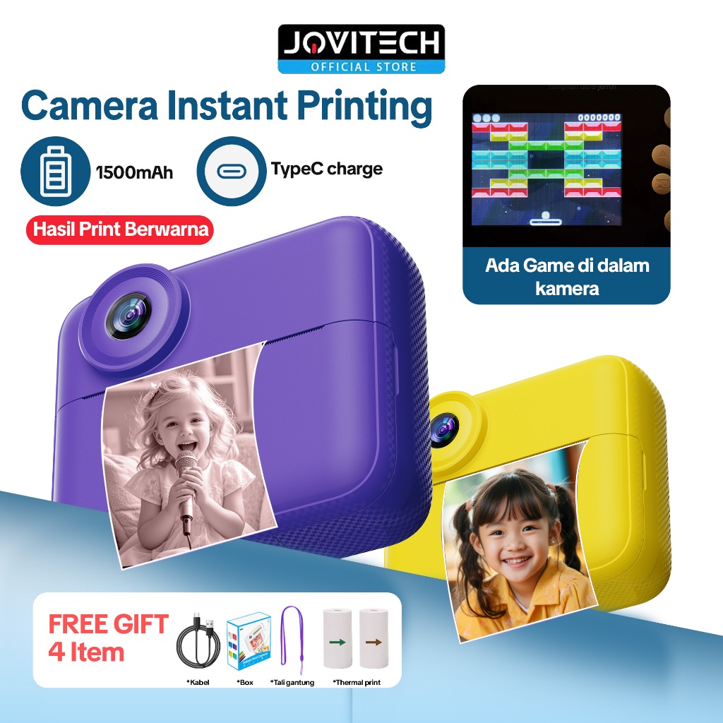 (NEW Kamera+print 2in1) Jovitech MC08 Color Camera Resolusi 48Mp Dual Kamera Instax Digital Print Bi