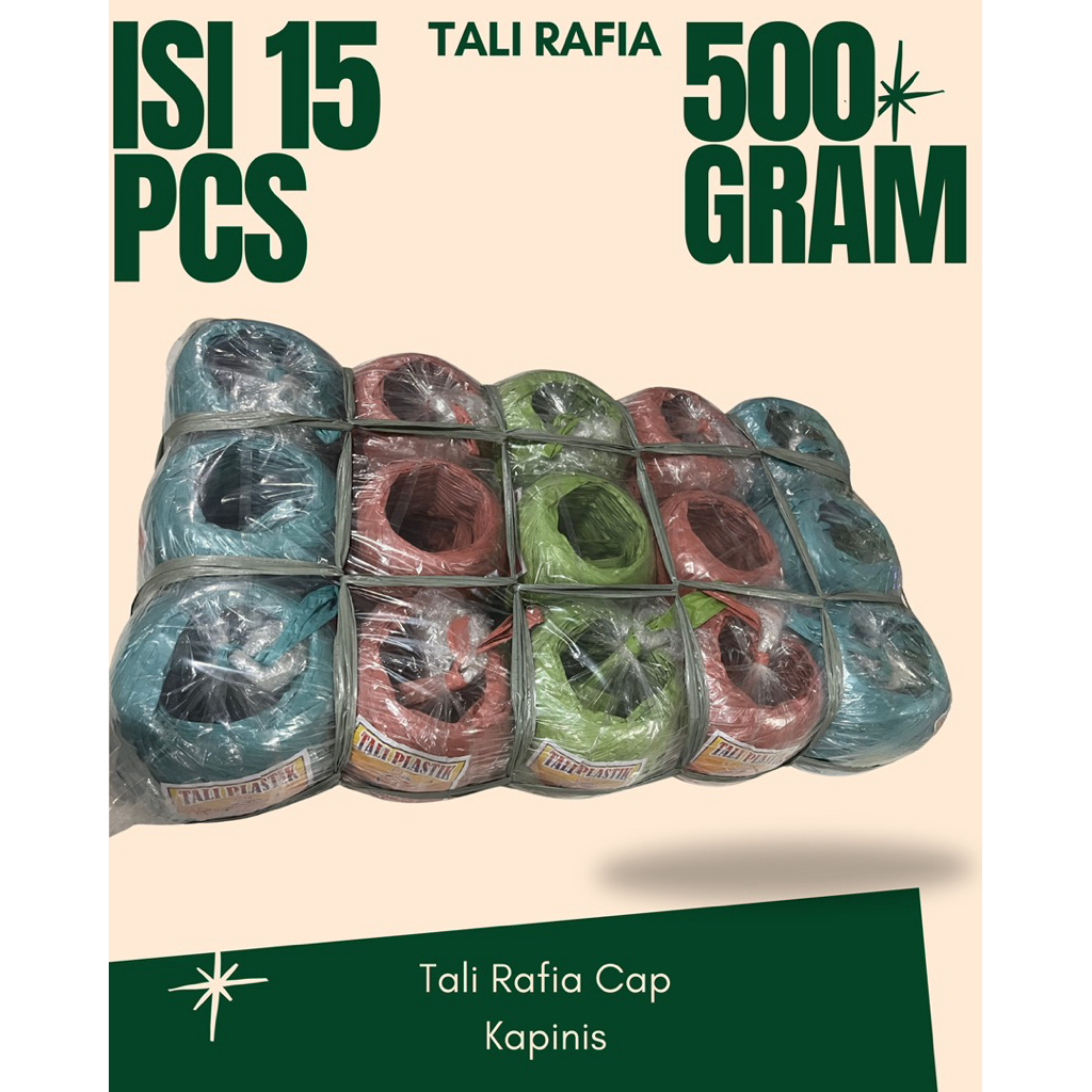 

15 Pcs Tali Rafia Gulungan Cap Kapinis Kemasan Satu Bal Pengikat Kuat (Bal)
