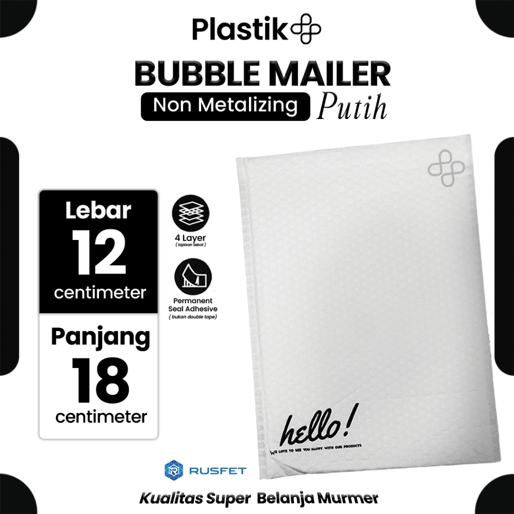 

Amplop Security Bubble Mailer White (Putih) 12 x 18cm Premium Solid Color Merek Rusfet Harga Satuan