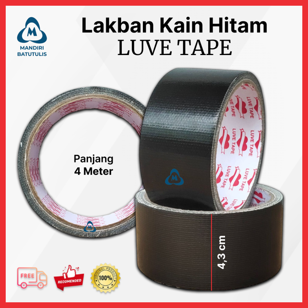 

Lakban Kain Hitam Serbaguna LUVETAPE Ukuran 4.3cm x 4m - Lakban Hitam Karpet/Jilid Buku Kuat dan Tahan Air